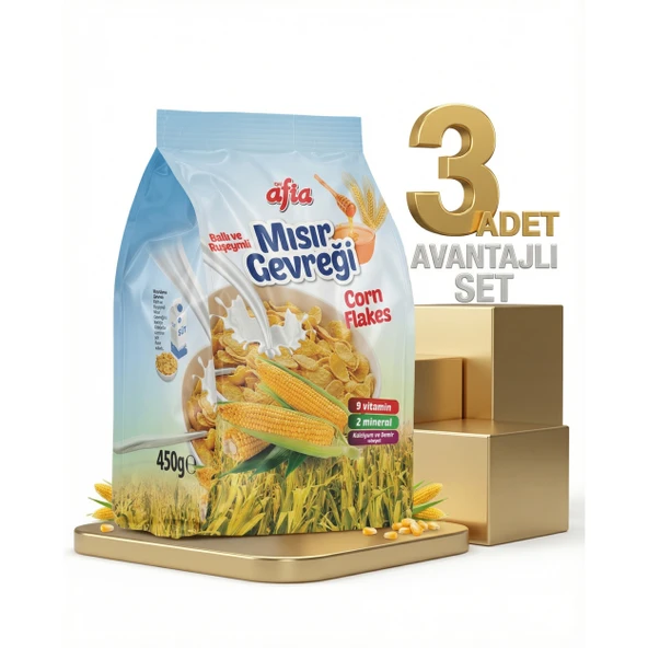 Afia Ballı Ruşeymli Mısır Gevreği 3x450 Gr ürün görseli 1