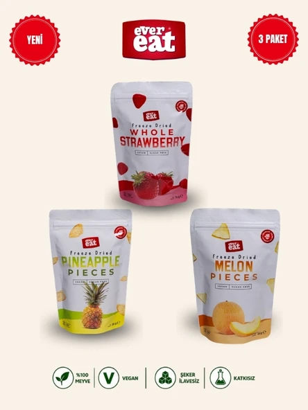 Evereat Çilek-Ananas-Kavun Freeze Dry Meyve Cipsi 3'lü Paket Gurme Atıştırmalık ürün görseli 1