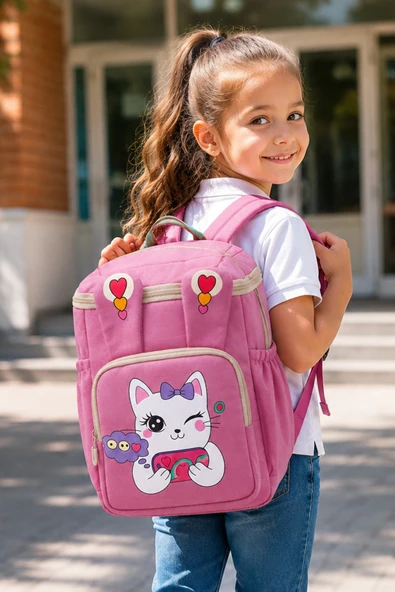 LS-5170 Kız Çocuk Ana Okul Çantası Okul çantası PEMBE BEYAZ ürün görseli 1
