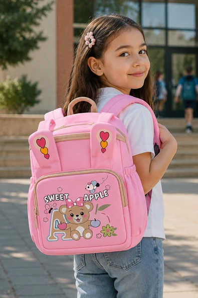 LS-5170 Kız Çocuk Ana Okul Çantası Okul çantası PEMBE VİZON ürün görseli 1