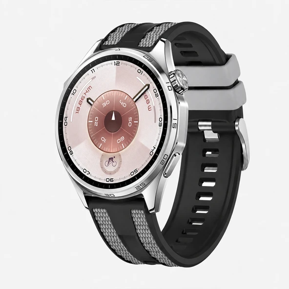 Huawei Watch GT 6 46mm Uyumlu 22mm Outdoor Tasarım Spor Silikon Kordon  Siyah ürün görseli 1