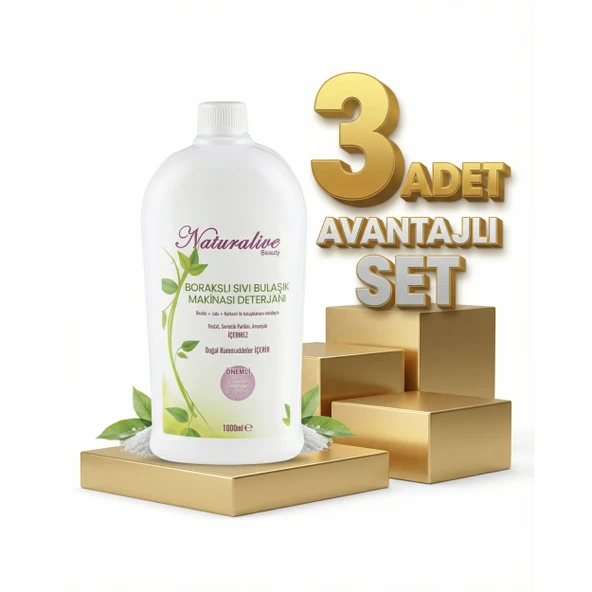 Naturalive Borakslı Sıvı Bulaşık Makine Deterjanı 3x1000 Ml ürün görseli 1