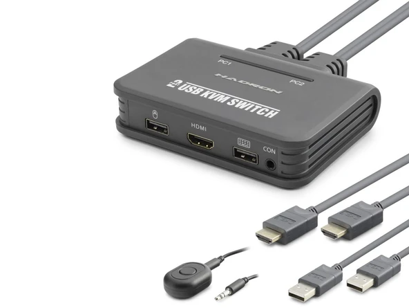 Hdmi Usb Kvm Switch 2 Port Hdmi 2 Port Usb Dahili Kablolu - Siyah HDX1361 ürün görseli 1