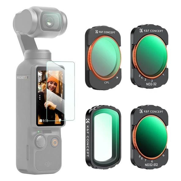 K&F Concept Osmo Pocket 4 Için Filtre Seti (Uv/cpl/nd2-32 ND32-512) ürün görseli 1
