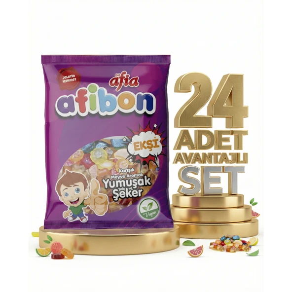 Afia Afibon Ekşi Karışık Meyveli Yumuşak Şeker 24x80 Gr ürün görseli 1