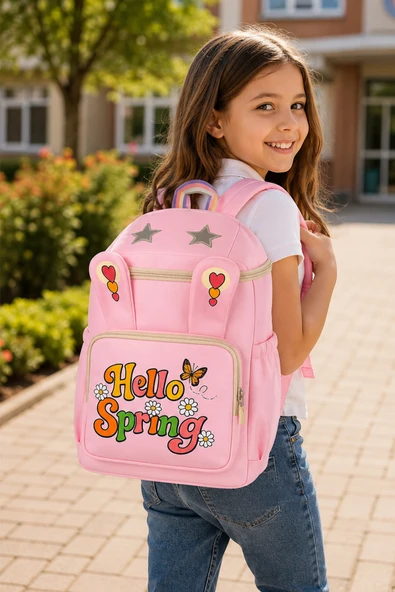 LS-5170 Kız Çocuk Ana Okul Çantası Okul çantası PEMBE TURUNCU ürün görseli 1