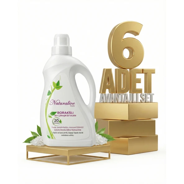 Naturalive Borakslı Sıvı Çamaşır Detarjanı 6x1000 Ml ürün görseli 1