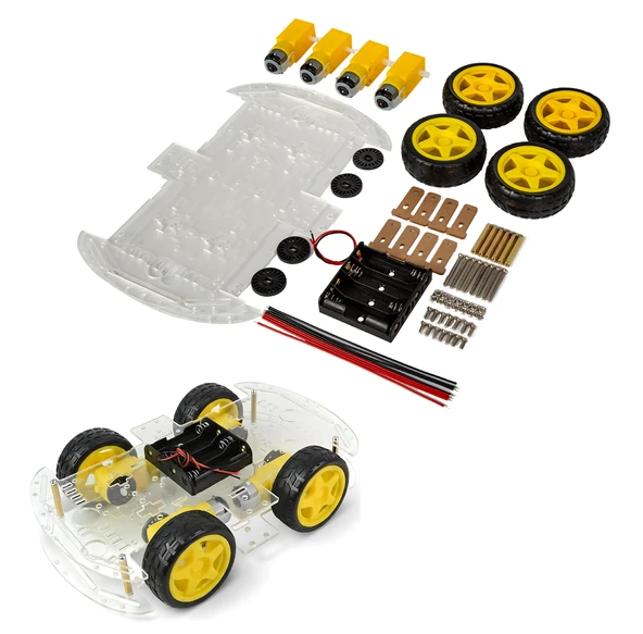 4WD Çok Amaçlı Mobil Robot Araba Platformu Kendin Yap Kiti Redüktörlü Motor ve Şase Seti Demonte(Montesiz) ürün görseli 1