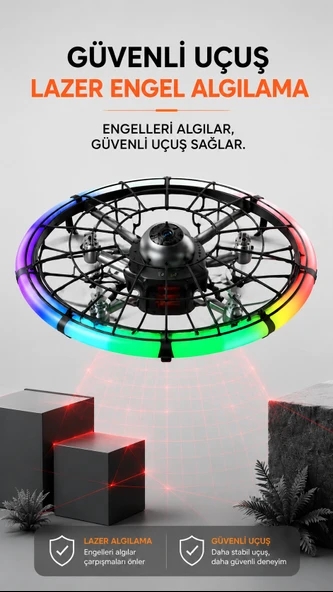 INT-M18 Ufo Drone LED Işıklı HD Kameralı Drone Uzaktan Kumandalı ürün görseli 1