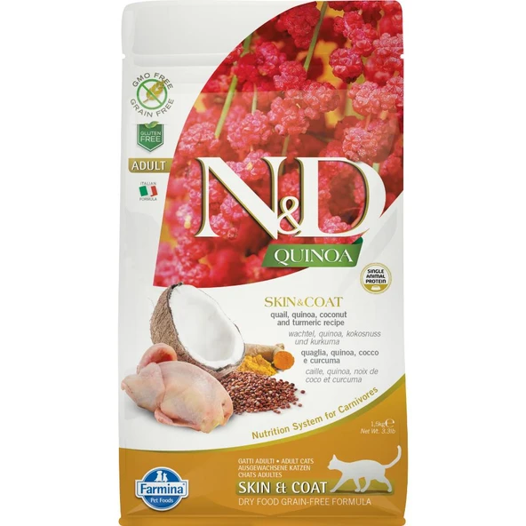 N&D Quinoa Skin & Coat Deri Tüy Sağlığı Bıldırcınlı Kedi Maması 1.5 Kg ürün görseli 1
