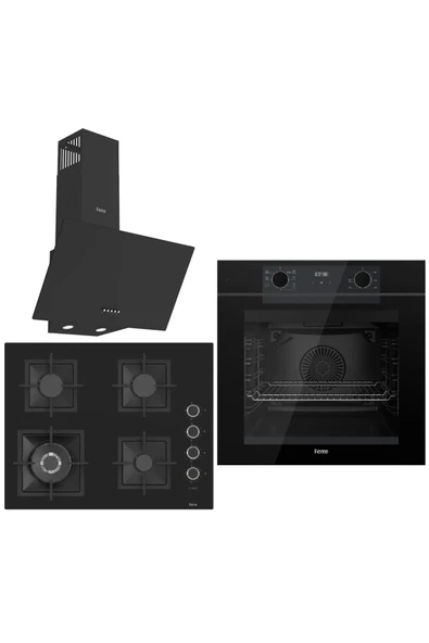 Black FryArt 3 lü Ankastre Set ( QEP63CS - SC405-WFA - D086 ) 65 cm Wok Bek Ocak ürün görseli 1
