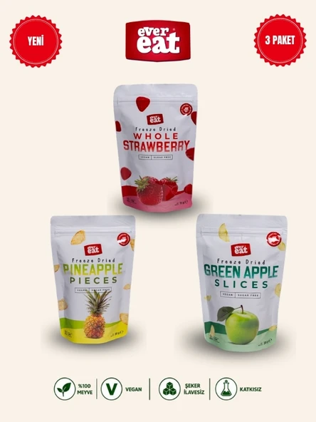 Evereat Çilek-Ananas-Elma Freeze Dry Meyve Cipsi 3'lü Paket Gurme Atıştırmalık ürün görseli 1