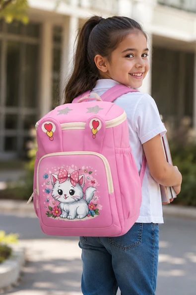 LS-5170 Kız Çocuk Ana Okul Çantası Okul çantası PEMBE GRİ ürün görseli 1