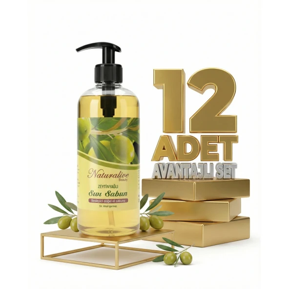Naturalive Zeytinyağlı Sıvı Sabun 12x500 Ml ürün görseli 1