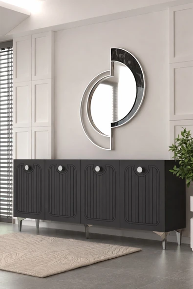 Dekortis Home Dekor 180DHDK3AG HERA LAZER DESENLİ KONSOL ve TV SEHPASI, ÜNİTESİ ANTRASİT-GÜMÜŞ ürün görseli 1