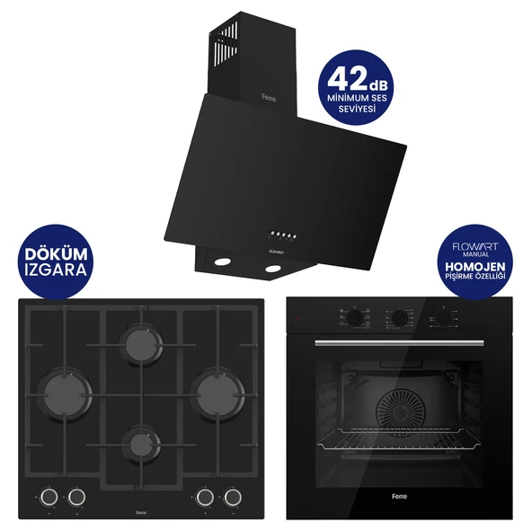 Chef Edition Turbolu Siyah 3'lü Ankastre Set QBL62CS-LN385-D086SA ürün görseli 1