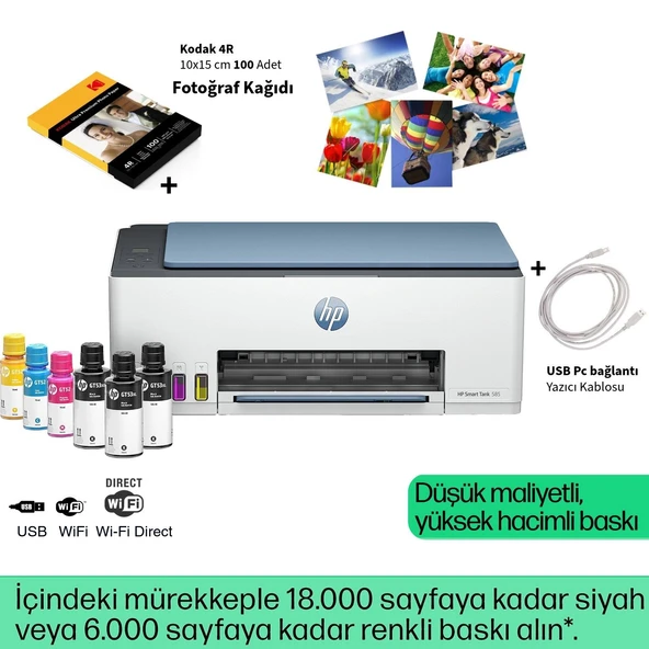 HP Smart Tank Kablosuz Renkli Tanklı Yazıcı Baskı Tarama Fotokopi Wi-Fi AirPrint Destekli Mürekkep Püskürtmeli Çok Fonksiyonlu Ekonomik Akıllı Yazıcı ürün görseli 1