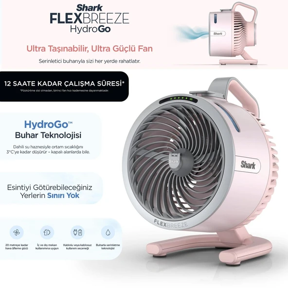 Shark Taşınabilir buharlı mini fan pembe, şarjlı kablosuz kullanım, 5 hız kademesi, 150 ml hazne, masaüstü ve iç-dış mekan için kompakt pratik serinletici çözüm ürün görseli 1