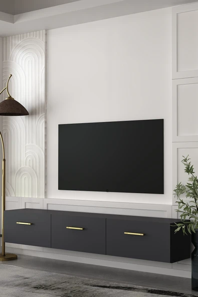Dekortis Home Dekor 180DHDTDA2AA EROS DUVARA MONTE TV SEHPASI,ÜNİTESİ ANTRASİT-ALTIN ürün görseli 1