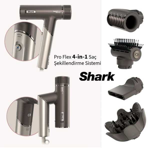Shark HD754EUT SpeedStyle Pro Flex Beyaz Lüks Saç Şekillendirici, Hızlı Kurutma, 4 in 1 Aparat, Pürü ürün görseli 1