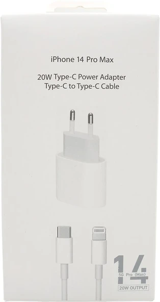 Type-C 20W hızlı şarj adaptörü ve iPhone 14 Pro Max uyumlu Type-C kablo seti ürün görseli 1