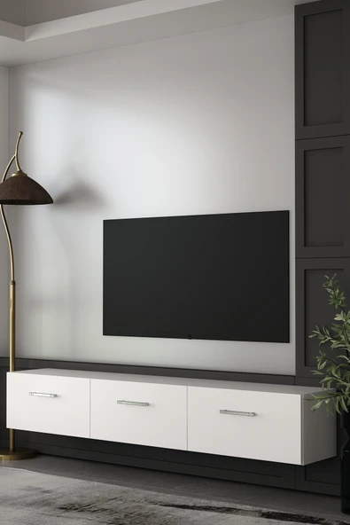 Dekortis Home Dekor 180DHDTDA2BG EROS DUVARA MONTE TV SEHPASI,ÜNİTESİ BEYAZ-GÜMÜŞ ürün görseli 1