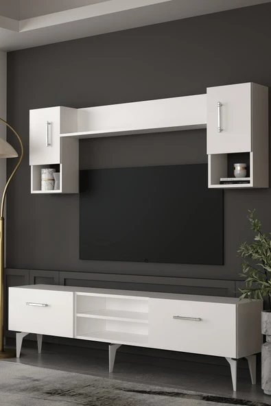 Dekortis Home Dekor 180DHDTÜR2BG EROS TV ÜNİTESİ TAKIM BEYAZ-GÜMÜŞ ürün görseli 1