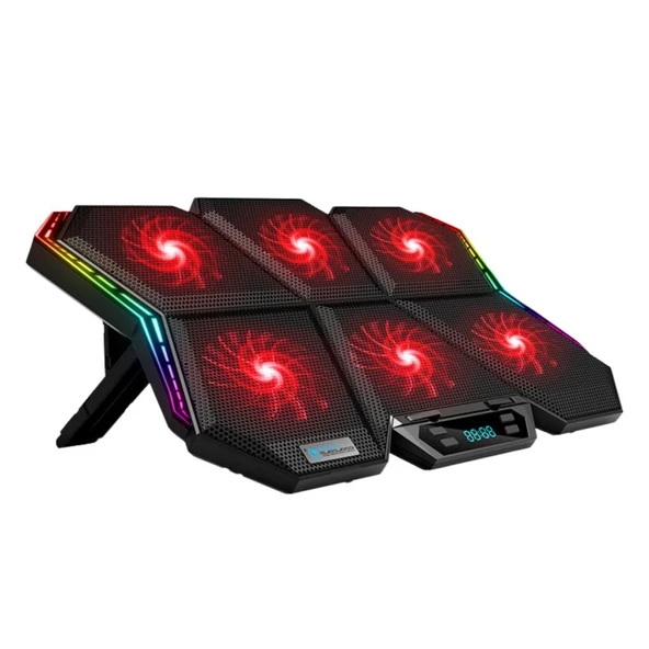 Polham 6 Fanlı RGB Işıklı Dijital Ekranlı Laptop Soğutucu Stand, 7 Kademeli Yükseklik Ayarlı Süper Soğutucu Stand ürün görseli 1