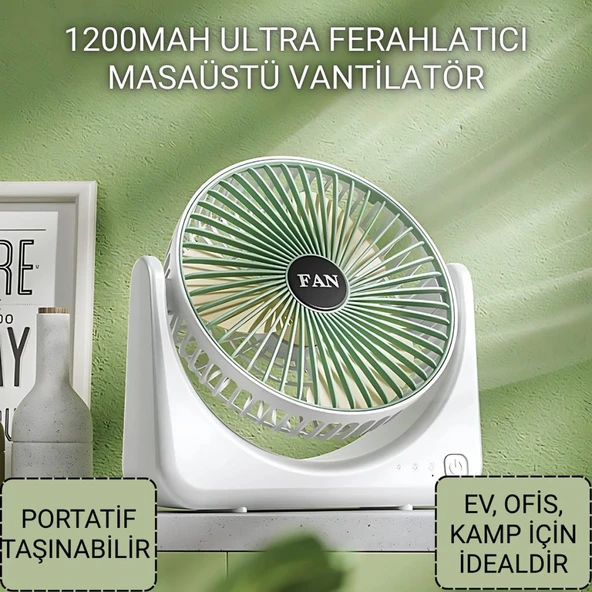 Polham 1200mAh Ultra Ferahlatıcı Masaüstü Vantilatör, Portatif, Taşınabilir Hafif Fan, Ofis, Ev İçin Mini Fan ürün görseli 1