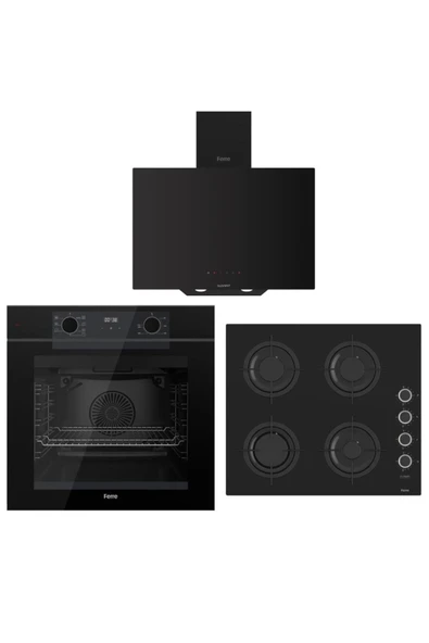 Artline Siyah Ankastre Set (D077-SA Siyah Davlumbaz - CS205-FA 60 CM Siyah Ocak - QEP63CS Frya ürün görseli 1