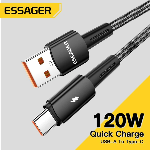 Essager 1 Metre 120W 6A PD3.1 USB to Type-C Mega Hızlı Data Şarj Kablosu, Ultra Sağlam Halat Kablo Kopmaz ürün görseli 1