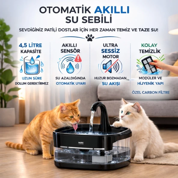 Polham Akıllı Otomatik Kedi Köpek Su Sebili 4.5L | Sessiz Motorlu Sensörlü Pet Su Pınarı | Karbon Filtreli Akıllı Su Kabı ürün görseli 1