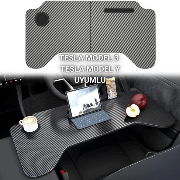 Polham Tesla Model 3 ve Model Y İle Uyumlu Araç İçi Çalışma Masası, Bardaklı, Telefon Standlı Tepsi ürün görseli 1