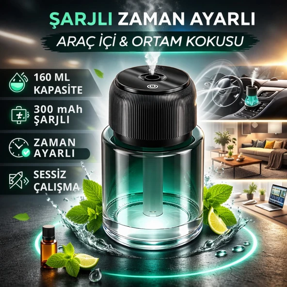 Polham Şarjlı Araç İçi Ortam Koku Difüzörü | Zaman Ayarlı | Sessiz Çalışma | 160ML Kapasiteli | 300mAh Şarjlı ürün görseli 1