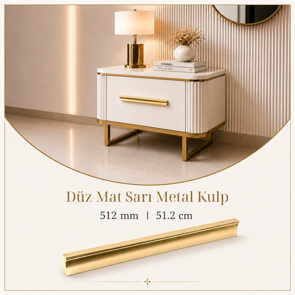 Özen 512 mm 51.2 cm Düz Mat Sarı Mobilya Kulpu Uzun Çekmece Dolap Kapak Kulp Metal Kulbu ürün görseli 1