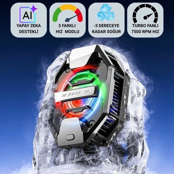 Polham AI Destekli Turbo Fanlı Telefon Soğutucu | -3°C Soğutma | 7500 RPM Hız | RGB Işıklı | 3 Farklı Mod ürün görseli 1