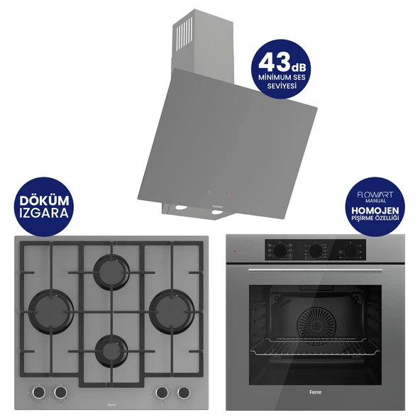 Chef Edition Turbolu Gri 3'lü Ankastre Set QBL62CPR-LN388-D079SA ürün görseli 1