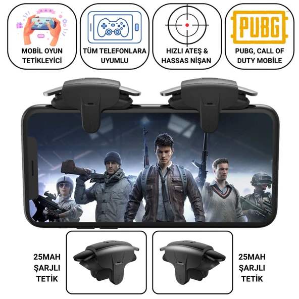 Polham Tüm Telefonlara Uygun PUBG ve Call of Duty Uyumlu Şarjlı Oyun Tetiği | Hızlı Ateş ve Hassas Nişan ürün görseli 1