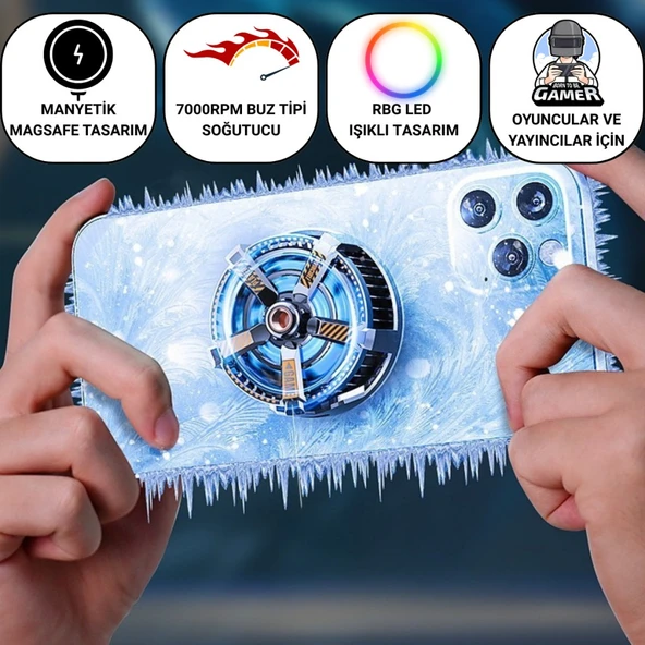 Polham Profesyonel 7000RPM Turbo Buz Tipi Manyetik Telefon Soğutucu | MagSafe Uyumlu, RBG LED Işıklı ürün görseli 1