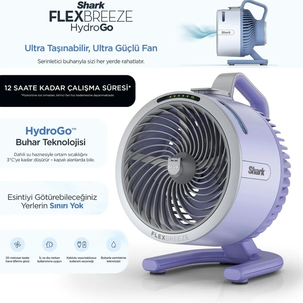 Shark Taşınabilir buharlı mini fan & vantilatör lila, şarjlı kablosuz kullanım, 5 hız kademesi, 150 ml hazne, iç-dış mekan için günlük kullanıma uygun şık ve kompakt serinletici çözüm ürün görseli 1