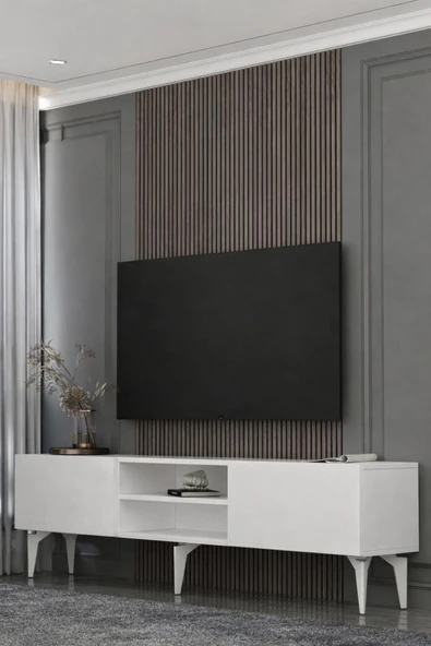 Dekortis Home Dekor 180DHDTSR1BG SADEM TV SEHPASI,ÜNİTESİ BEYAZ-GÜMÜŞ ürün görseli 1