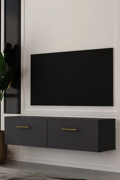 Dekortis Home Dekor 120DHDTDA2AA EROS DUVARA MONTE TV SEHPASI ANTRASİT-ALTIN ürün görseli 1