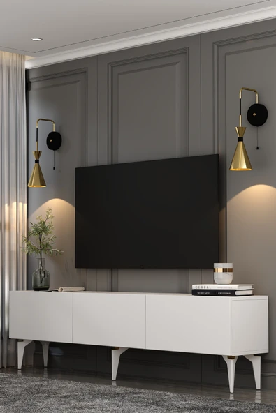 Dekortis Home Dekor 180DHDTS1BA SADEM TV SEHPASI,ÜNİTESİ BEYAZ-ALTIN ürün görseli 1