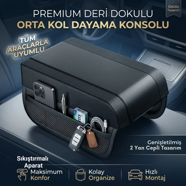 Polham 2 Adet Yan Cepli Tüm Araçlarla Uyumlu Orta Kol Dayama Konsolu Yumuşak Deri Dokulu Premium Konsol ürün görseli 1