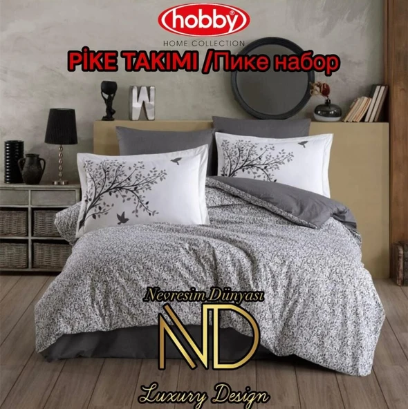Hobby Poplin Pike Takımı Çift Kişilik Arianna Gri ürün görseli 1