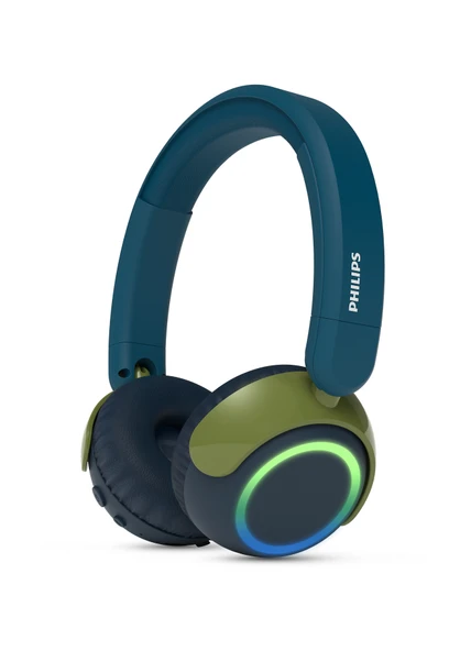 Philips Çocuk Bluetooth Kulak Üstü Kulaklık 85 dB Ses Sınırı 45 Saat Pil LED Işıklı Mikrofonlu Güvenli Güçlü Bas Deniz Mavisi TAK4200CT ürün görseli 1