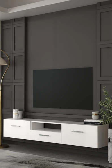 Dekortis Home Dekor 180DHDTDAÇ2BG EROS DUVARA MONTE TV SEHPASI,ÜNİTESİ BEYAZ-GÜMÜŞ ürün görseli 1