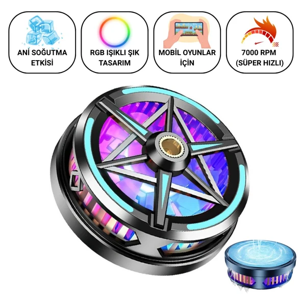 Polham Süper Hızlı Nano Soğutuculu Manyetik Mıknatıslı Telefon Soğutucu Fan, RGB Işıklı Universal ürün görseli 1
