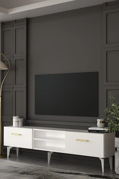 Dekortis Home Dekor 180DHDTSR2BA EROS TV SEHPASI,ÜNİTESİ BEYAZ-ALTIN ürün görseli 1