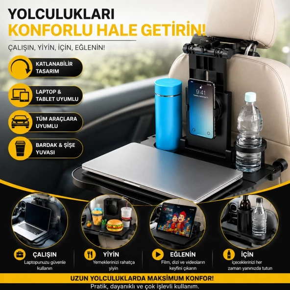 Polham Premium Araç Koltuk Arkası Masa Araç Laptop Standı Araç Yeme İçme Masası Standı Araç Standı ürün görseli 1